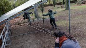 Photo showing children running and playing in urban environment 